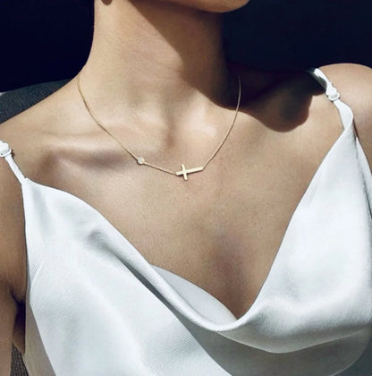 1 Piece Fashion Cross Titanium Steel Plating Zircon Necklace