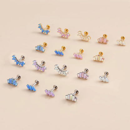 1 Piece Fashion Crown Rectangle Titanium Inlay Gem Ear Studs