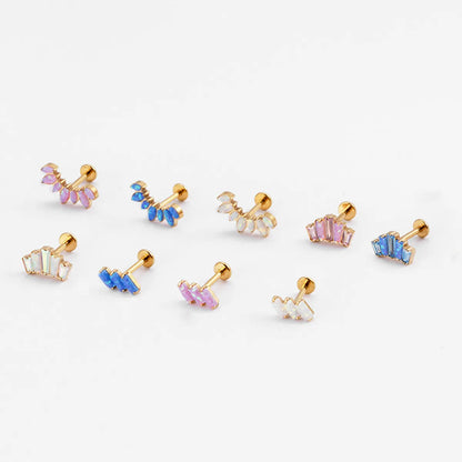 1 Piece Fashion Crown Rectangle Titanium Inlay Gem Ear Studs