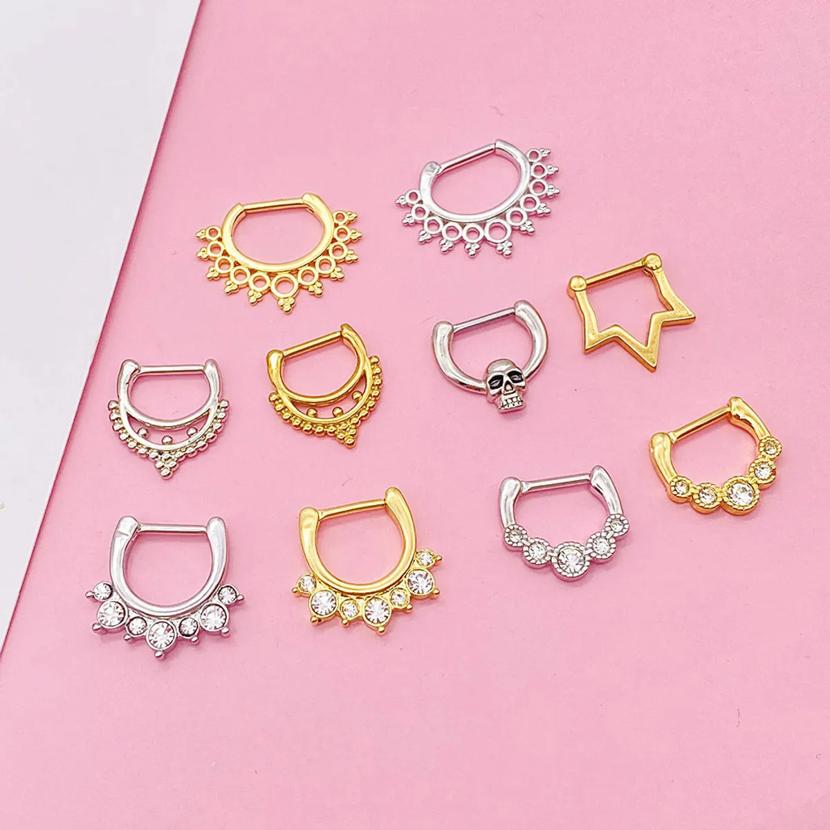 1 Piece Fashion Crown Skull Stainless Steel Plating Inlay Artificial Gemstones Nose Ring