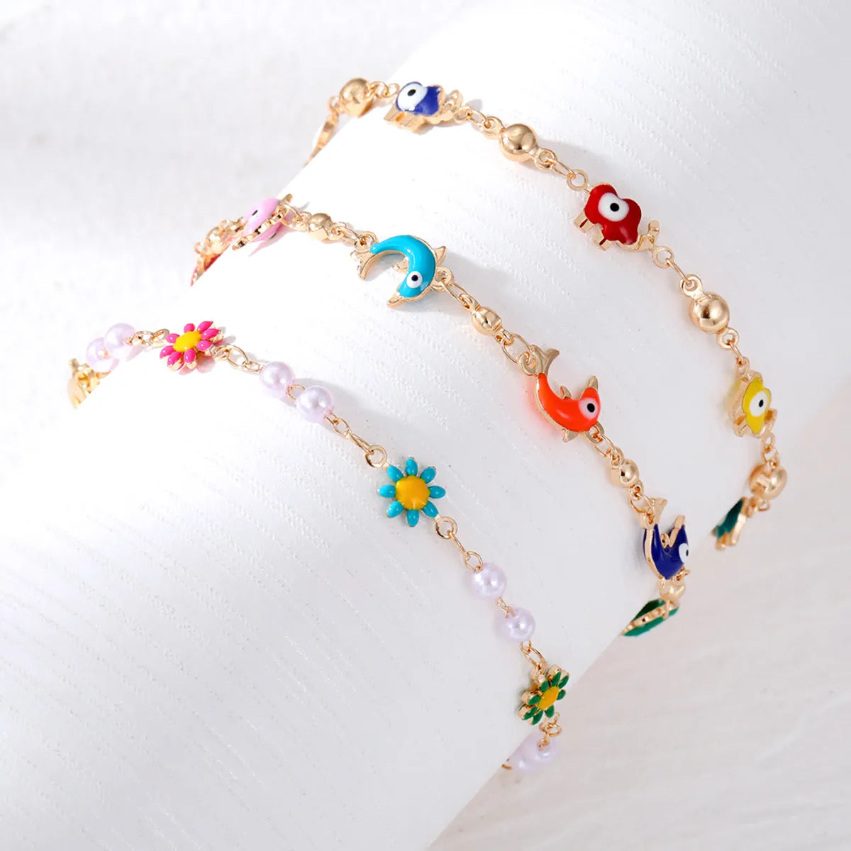 1 Piece Fashion Devil's Eye Dolphin Flower Alloy Enamel Artificial Pearls Women's Bracelets