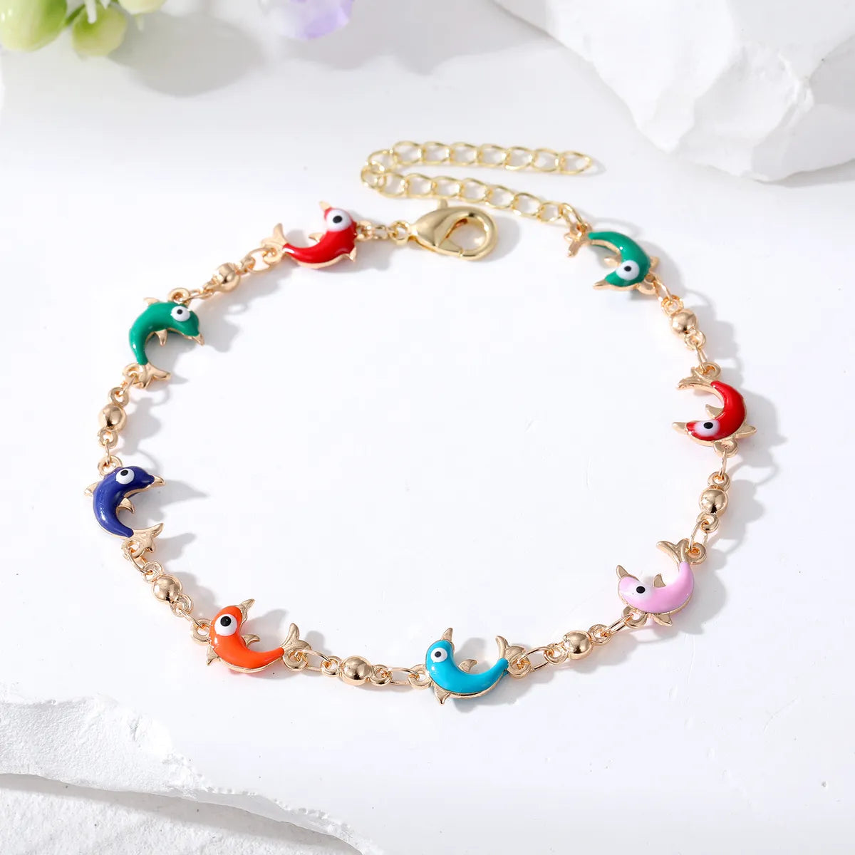 1 Piece Fashion Devil's Eye Dolphin Flower Alloy Enamel Artificial Pearls Women's Bracelets