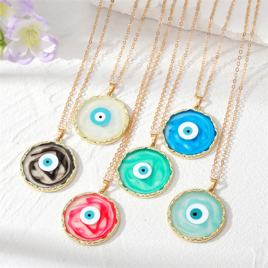 1 Piece Fashion Devil's Eye Metal Plating Transparent Inlay Resin Gold Plated Women's Pendant Necklace