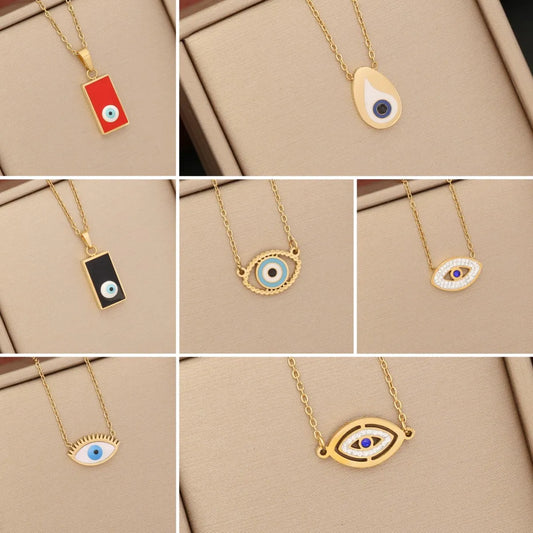 1 Piece Fashion Devil's Eye Stainless Steel Enamel Hollow Out Inlay Zircon Pendant Necklace