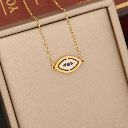 1 Piece Fashion Devil's Eye Stainless Steel Enamel Hollow Out Inlay Zircon Pendant Necklace