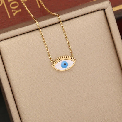 1 Piece Fashion Devil's Eye Stainless Steel Enamel Hollow Out Inlay Zircon Pendant Necklace