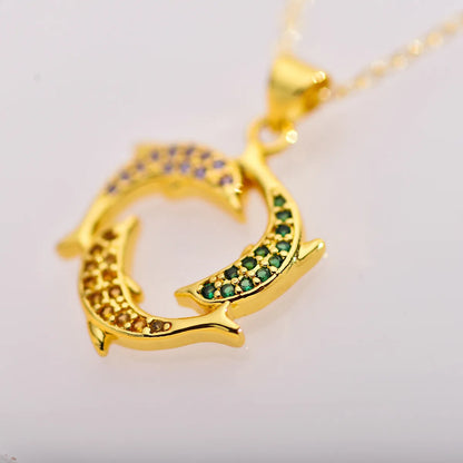 1 Piece Fashion Dolphin Alloy Plating Inlay Rhinestones Women'S Pendant Necklace