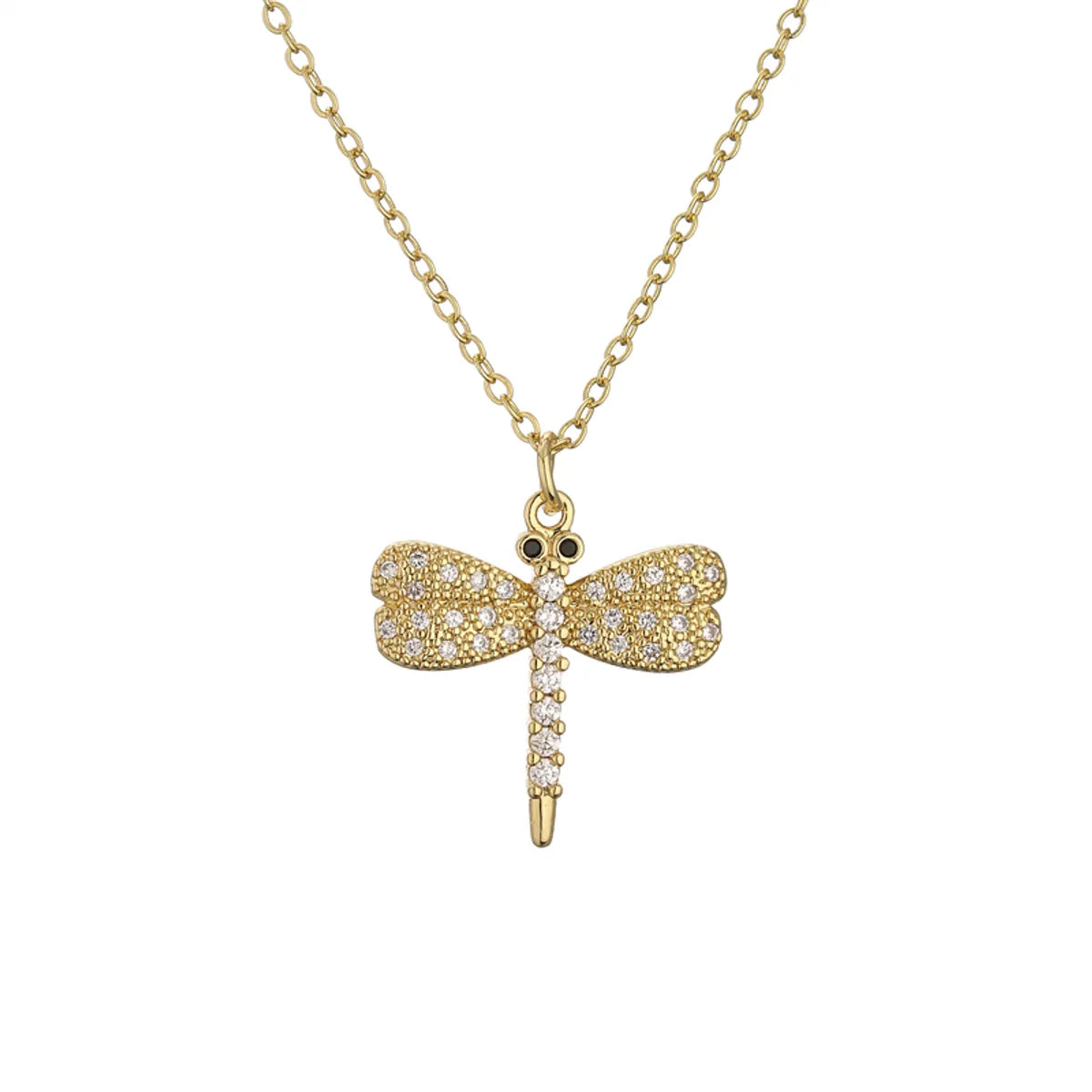 1 Piece Fashion Dragonfly Copper Plating Inlay Zircon Pendant Necklace