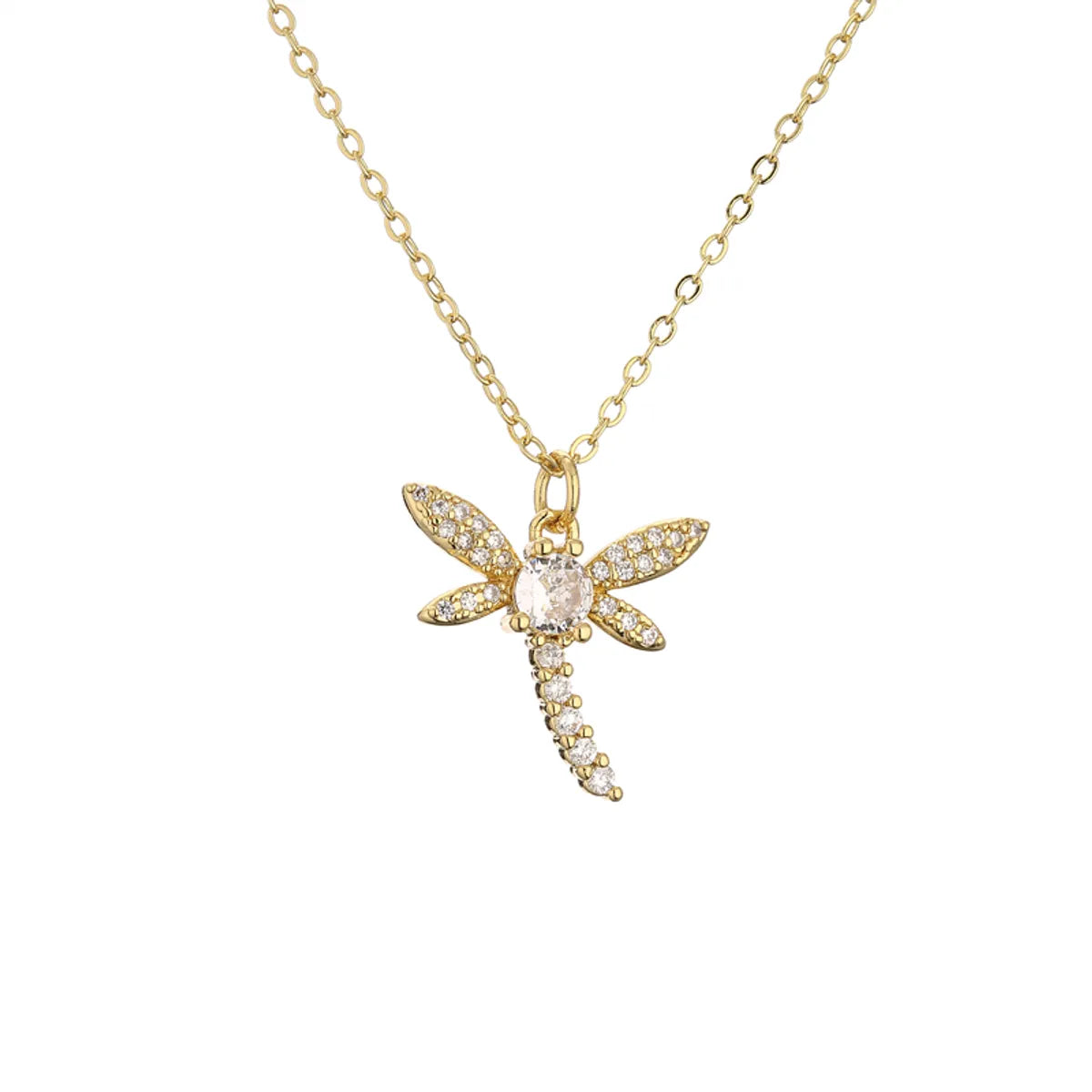 1 Piece Fashion Dragonfly Copper Plating Inlay Zircon Pendant Necklace