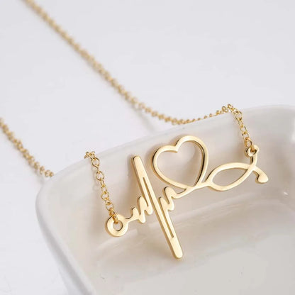 1 Piece Fashion Electrocardiogram Heart Shape Stainless Steel Plating Necklace