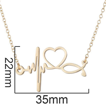 1 Piece Fashion Electrocardiogram Heart Shape Stainless Steel Plating Necklace