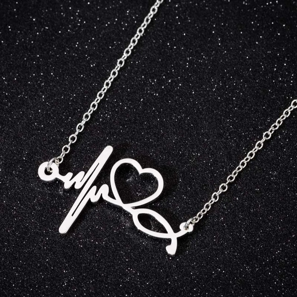 1 Piece Fashion Electrocardiogram Heart Shape Stainless Steel Plating Necklace