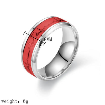 1 Piece Fashion Electrocardiogram Titanium Steel Luminous Enamel Plating Rings