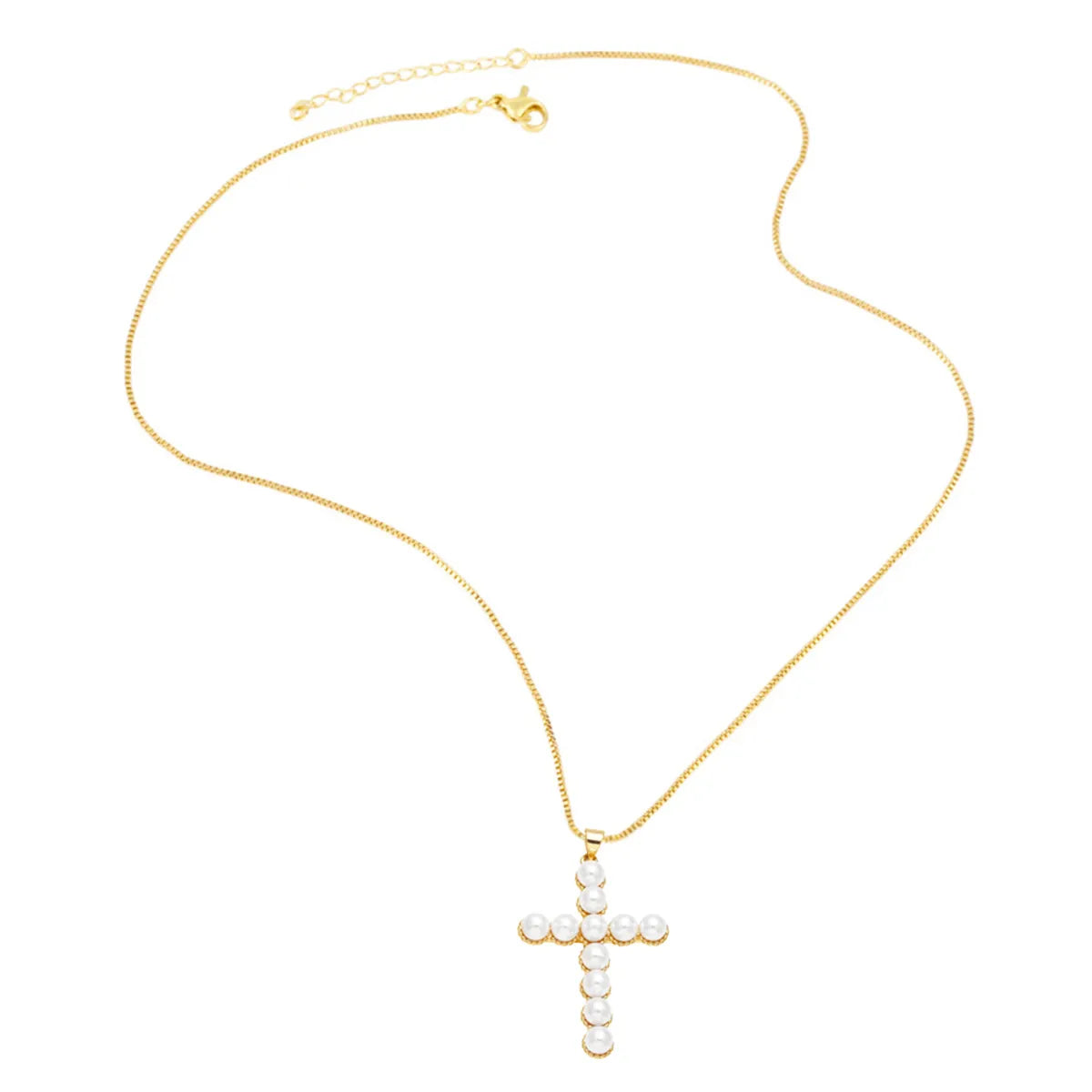 Fashion Faith Cross Copper 18k Gold Plated Pearl Pendant Necklace In Bulk