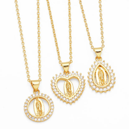 1 Piece Fashion Faith Water Droplets Heart Shape Copper Plating Inlay Zircon Pendant Necklace