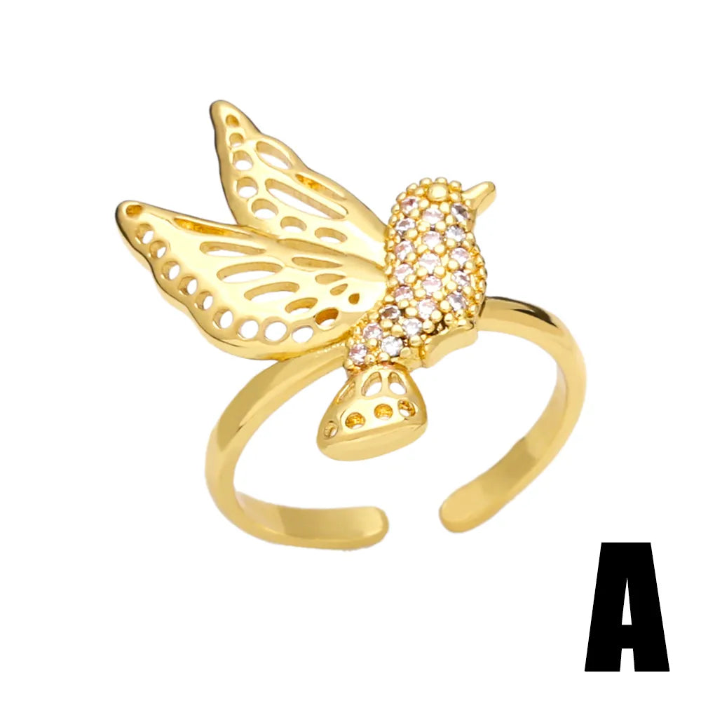 1 Piece Fashion Flower Bird Copper Enamel Plating Inlay Zircon Open Ring