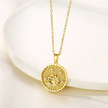 Fashion Flower Lotus Chrysanthemum Stainless Steel Titanium Steel Plating Inlay Zircon 18k Gold Plated Gold Plated Pendant Necklace