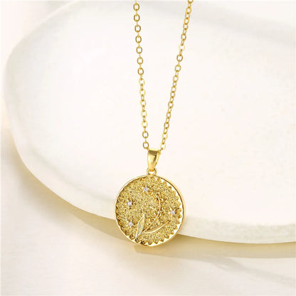 Fashion Flower Lotus Chrysanthemum Stainless Steel Titanium Steel Plating Inlay Zircon 18k Gold Plated Gold Plated Pendant Necklace