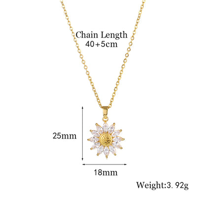 1 Piece Fashion Flower Stainless Steel Brass Plating Inlay Zircon Pendant Necklace