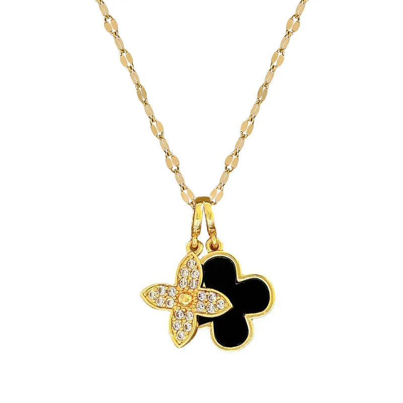 Fashion Flower Stainless Steel Copper Plating Inlay Artificial Gemstones Pendant Necklace