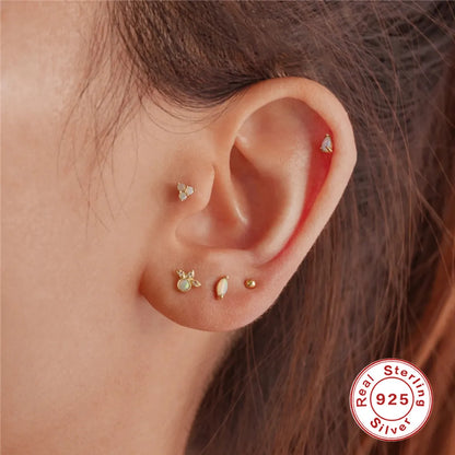 1 Piece Fashion Flower Sterling Silver Plating Inlay Gem Ear Studs