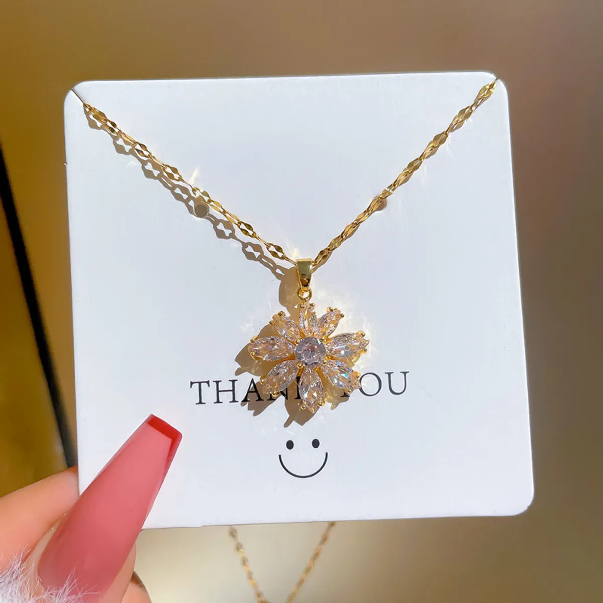 Titanium Steel Copper Fashion Inlay Flower Zircon Pendant Necklace