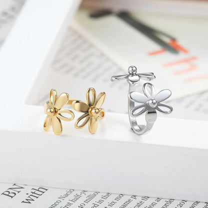 1 Piece Fashion Flower Titanium Steel Plating Open Ring