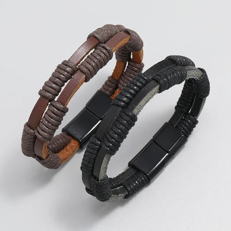 1 Piece Fashion Geometric Alloy Cowhide Wax Line Unisex Bracelets