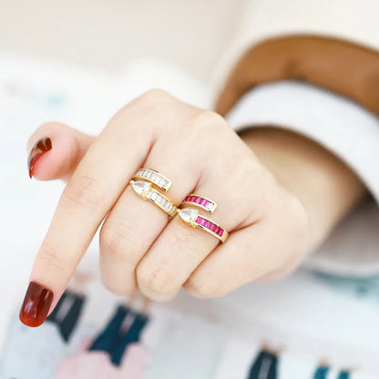 1 Piece Fashion Geometric Copper Plating Inlay Zircon Open Ring