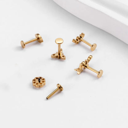 1 Piece Fashion Geometric Flower Inlaid Zircon Titanium Ear Studs