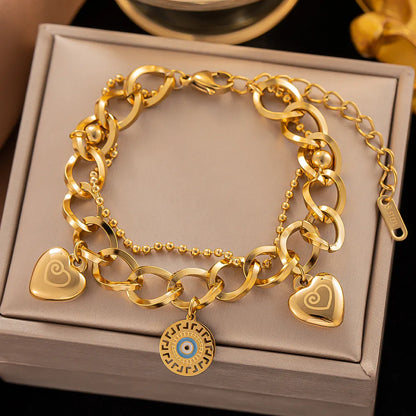 Fashion Geometric Heart Shape 304 Stainless Steel 18K Gold Plated Acrylic Artificial Rhinestones Bracelets In Bulk