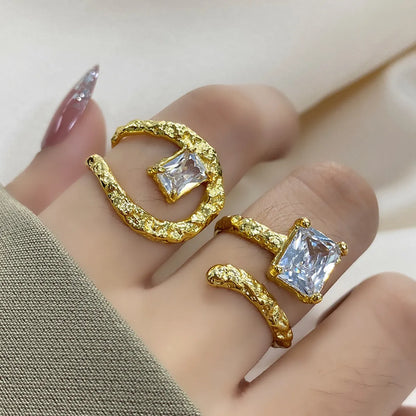 1 Piece Fashion Geometric Metal Plating Artificial Gemstones Women's Open Ring