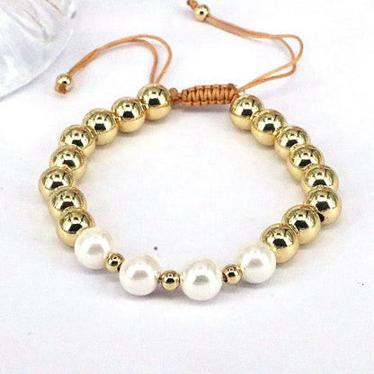 1 Piece Fashion Geometric Round Freshwater Pearl Copper Bracelets