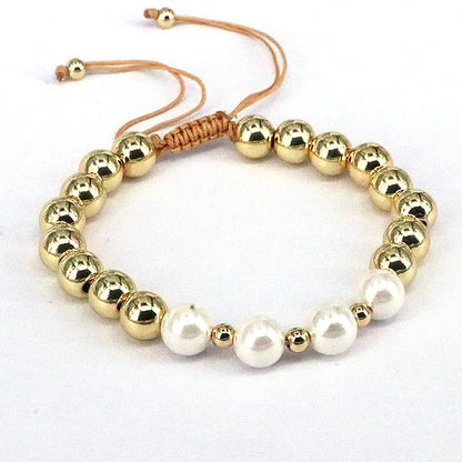 1 Piece Fashion Geometric Round Freshwater Pearl Copper Bracelets