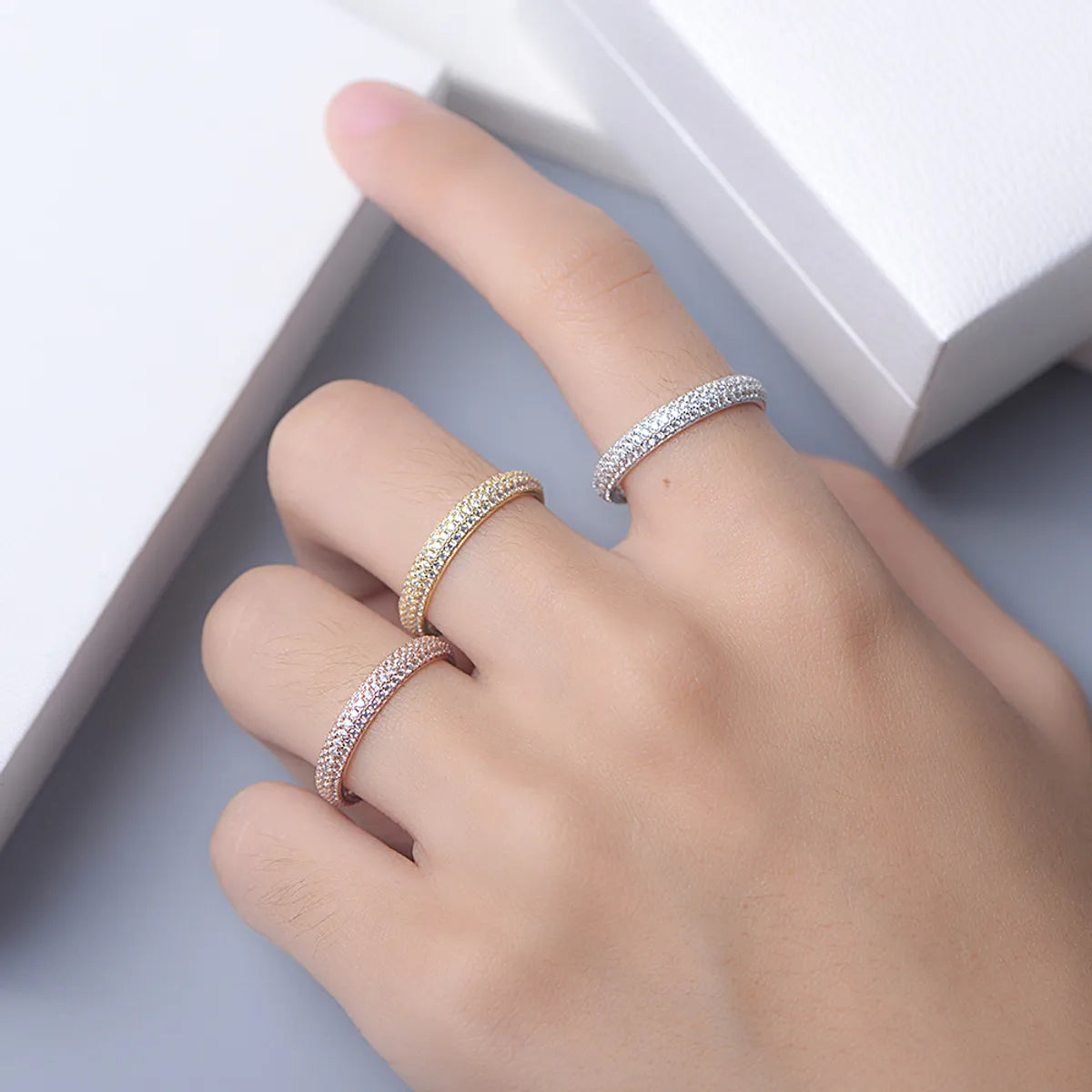 Fashion Geometric Sterling Silver Inlay Zircon Rings