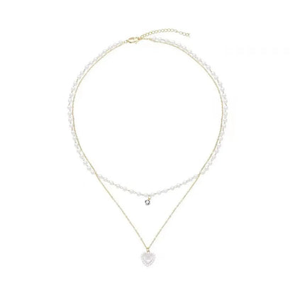 1 Piece Fashion Heart Shape Alloy Freshwater Pearl Patchwork Chain Women's Layered Necklaces