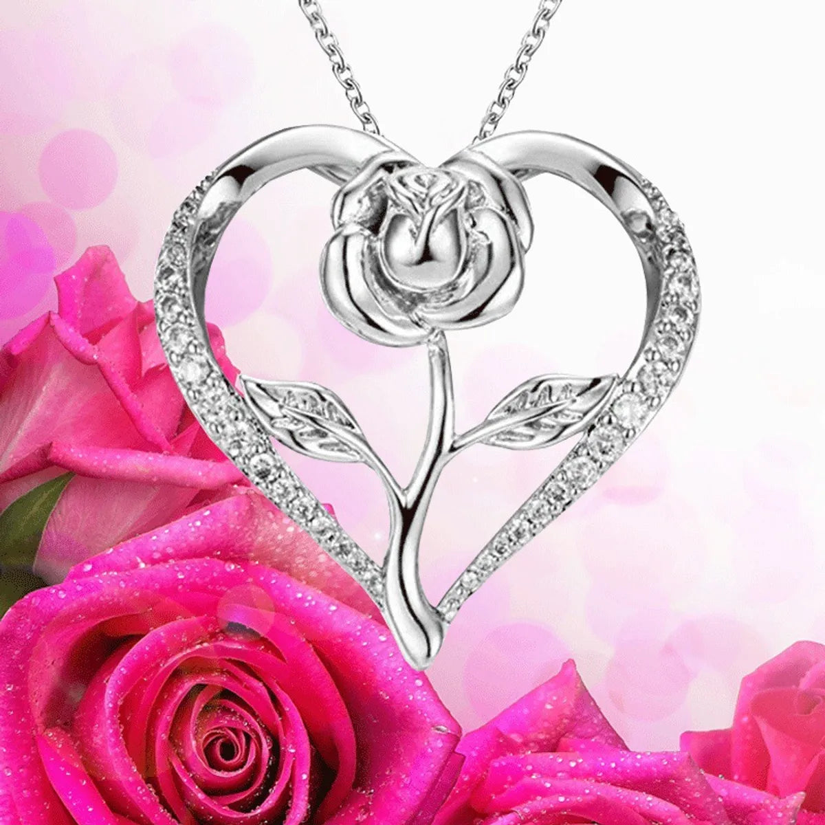 1 Piece Fashion Heart Shape Alloy Inlay Rhinestones Women'S Pendant Necklace