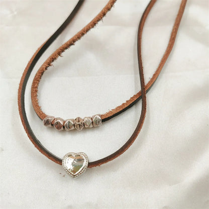 1 Piece Fashion Heart Shape Alloy Leather Rope Women's Layered Necklaces