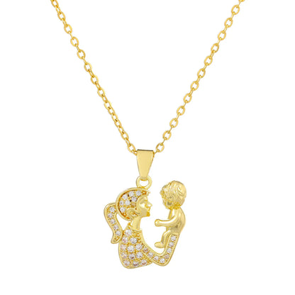 1 Piece Fashion Mama Heart Shape Alloy Plating Inlay Rhinestones 14k Gold Plated Mother'S Day Pendant Necklace