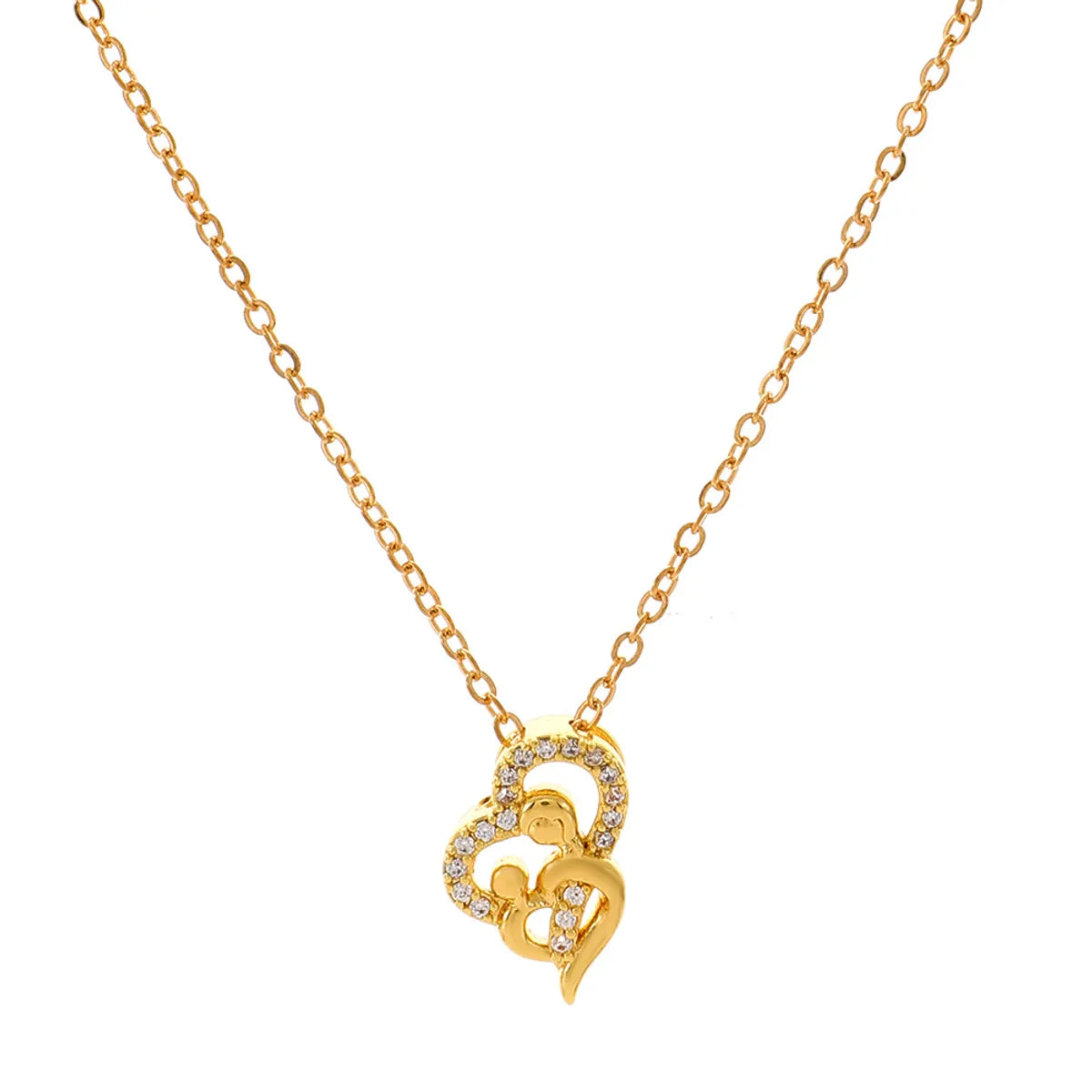 1 Piece Fashion Mama Heart Shape Alloy Plating Inlay Rhinestones 14k Gold Plated Mother'S Day Pendant Necklace