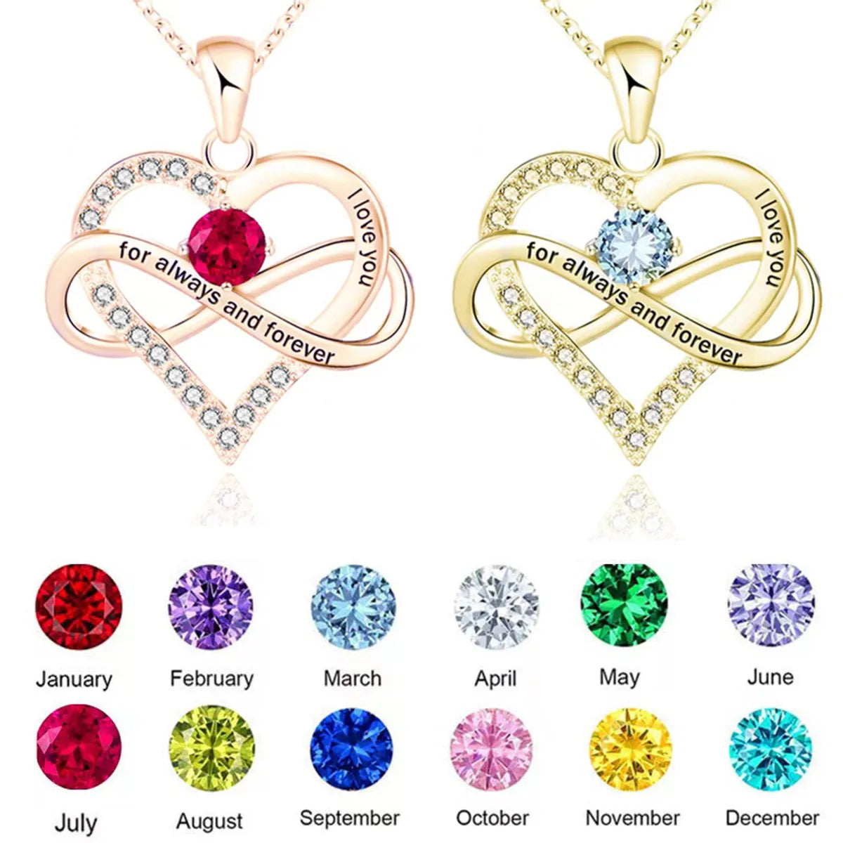 1 Piece Fashion Heart Shape Alloy Plating Rhinestones Birthstone Women's Pendant Necklace