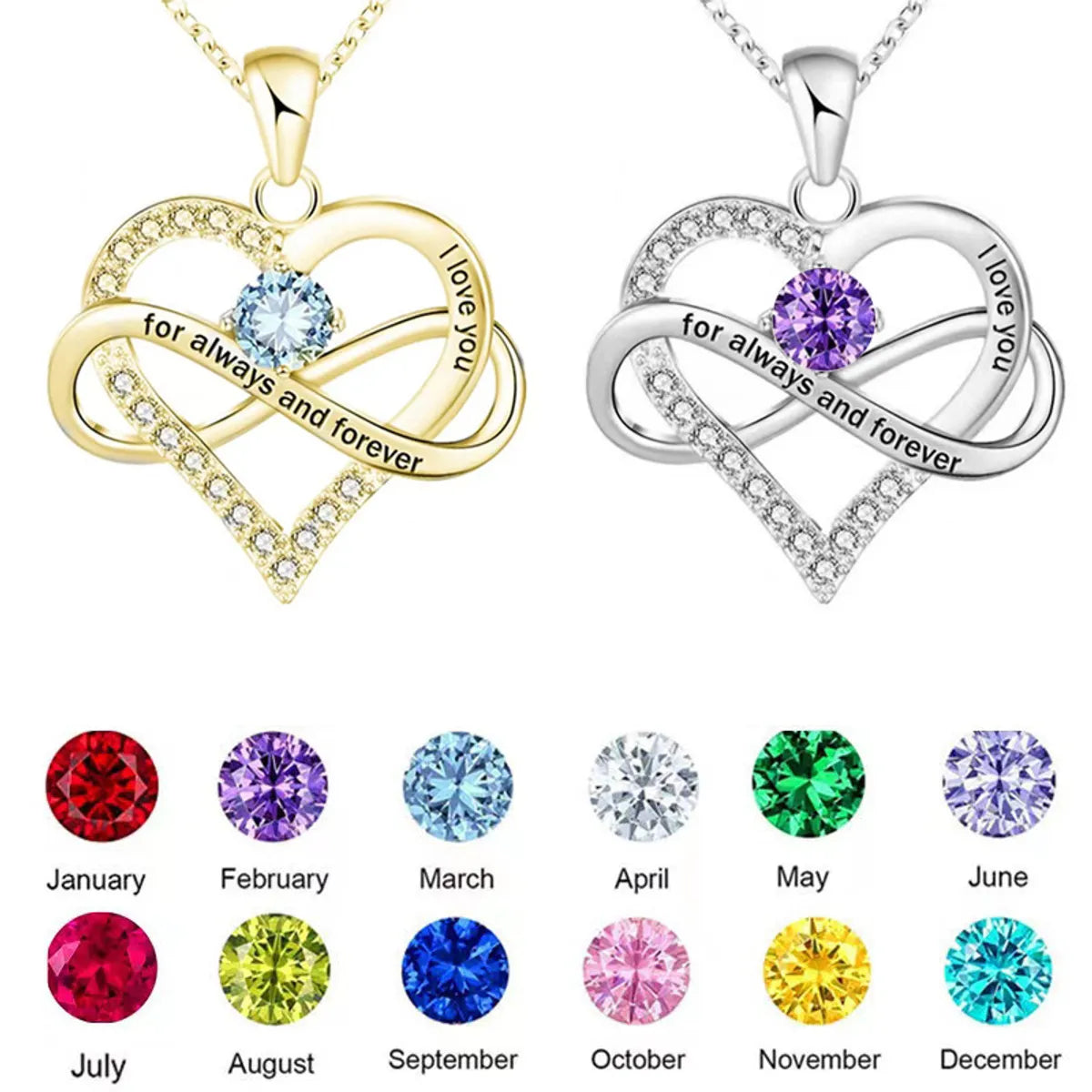 1 Piece Fashion Heart Shape Alloy Plating Rhinestones Birthstone Women's Pendant Necklace