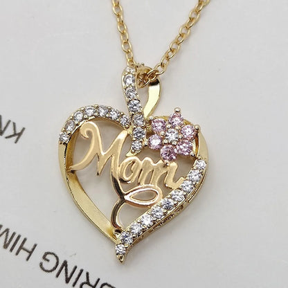 1 Piece Fashion Mama Heart Shape Alloy Plating Rhinestones Women'S Pendant Necklace