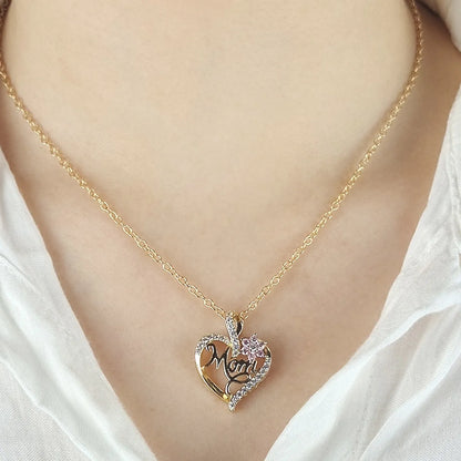 1 Piece Fashion Mama Heart Shape Alloy Plating Rhinestones Women'S Pendant Necklace