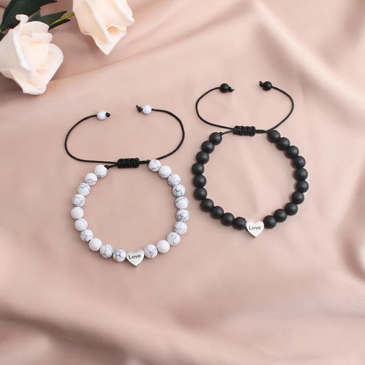 1 Piece Fashion Heart Shape Beaded Titanium Steel Couple Bracelets