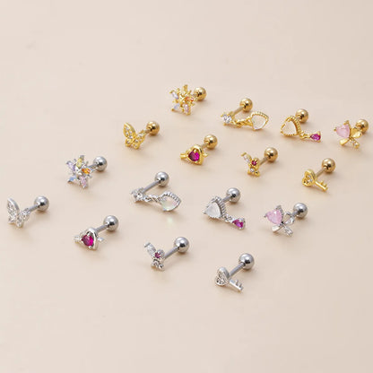 1 Piece Fashion Heart Shape Butterfly Stainless Steel Copper Plating Inlay Zircon Ear Studs