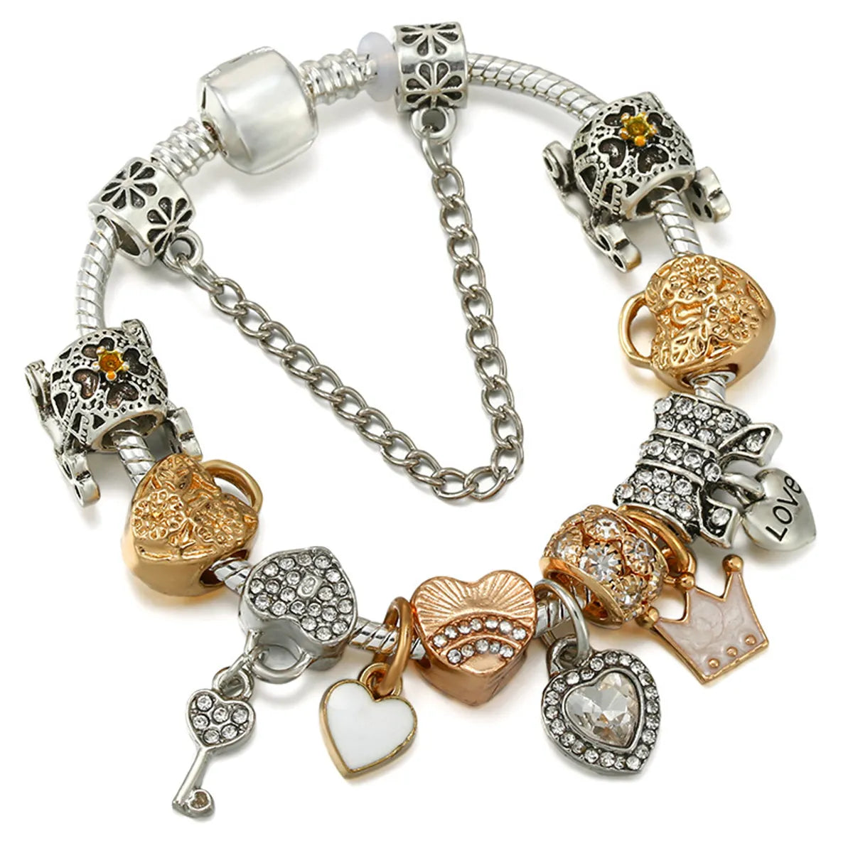 1 Piece Fashion Heart Shape Crown Alloy Inlay Artificial Gemstones Women'S Bracelets