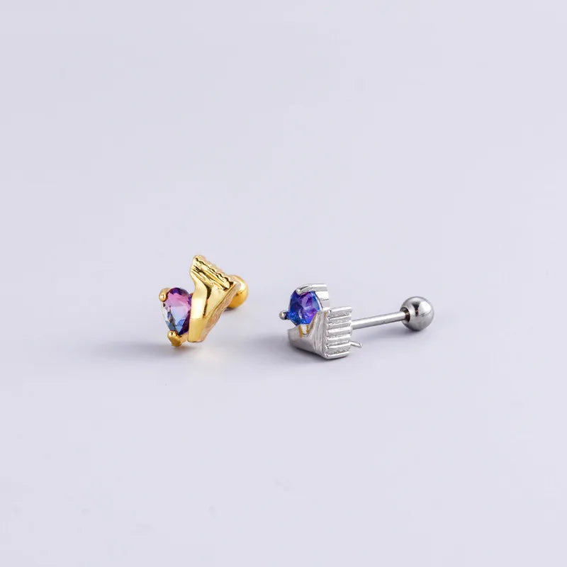 1 Piece Fashion Heart Shape Metal Inlay Zircon Ear Studs