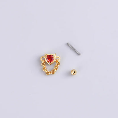 1 Piece Fashion Heart Shape Metal Inlay Zircon Ear Studs