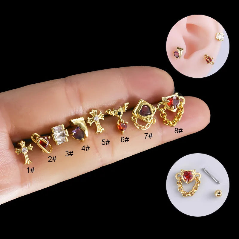 1 Piece Fashion Heart Shape Metal Inlay Zircon Ear Studs